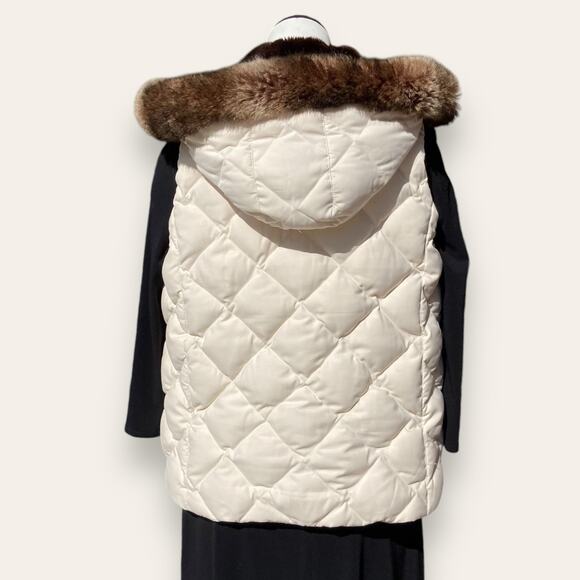 RALPH LAUREN Puffer Vest Small Faux Fur Hood Down Quilted Zip - Picture 4 of 7
